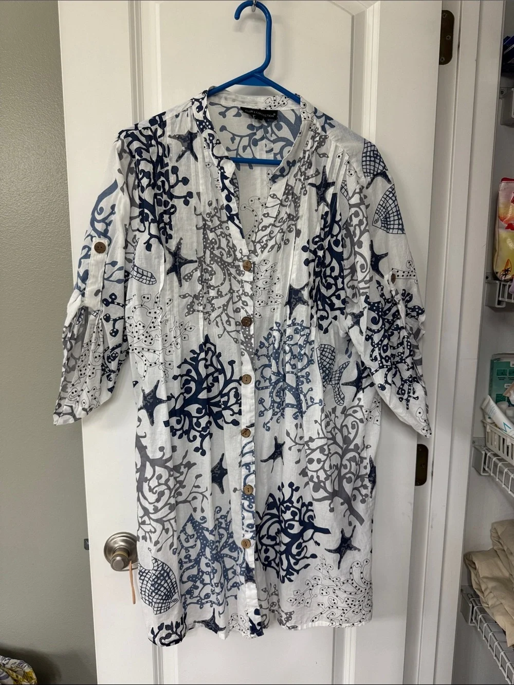 Cub Z collection Navy & Gray Printed Button-Front Swim Coverup